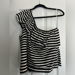 Navy and white stripe XL one shoulder summer top J.Crew EUC